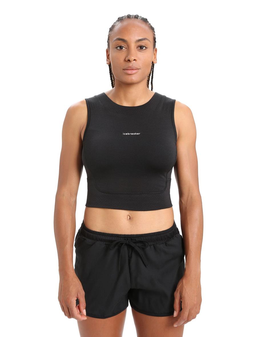 Black Icebreaker ZoneKnit™ Merino Cropped Bra-Tank Women\'s T Shirts | AU 1574WNBY